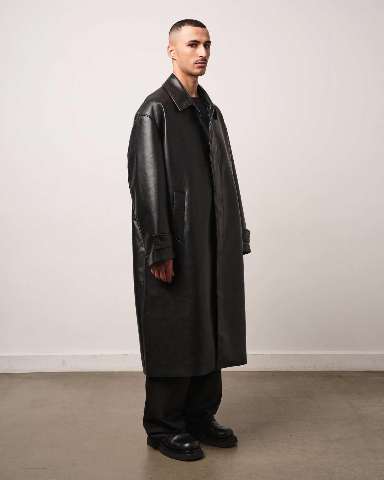 Leather overcoat clearance